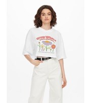 ONLY White Floral Logo Crop T-Shirt